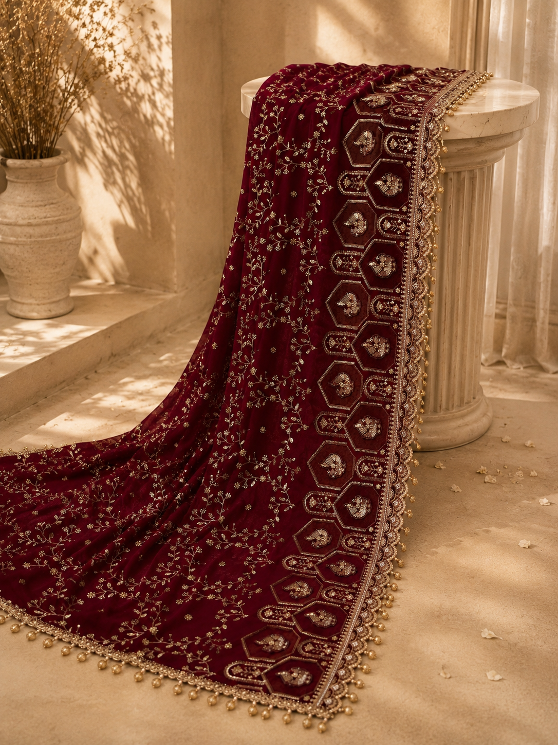 Amaanat handcrafted Cippi Cutdana Georgette ceremonial dupatta by Heer Saaj